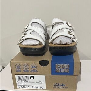Clarks White Merliah2 Cove Leather Sandals